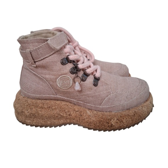 Esq Shoes - GAIA ESQ Eco Pink Hikers Canvas Adventure Boots Womens 7M Cork Chunky Platform
